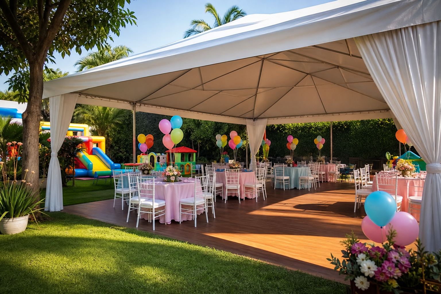 Toldos para festas infantis em jardins: Segurança, sombra e conforto