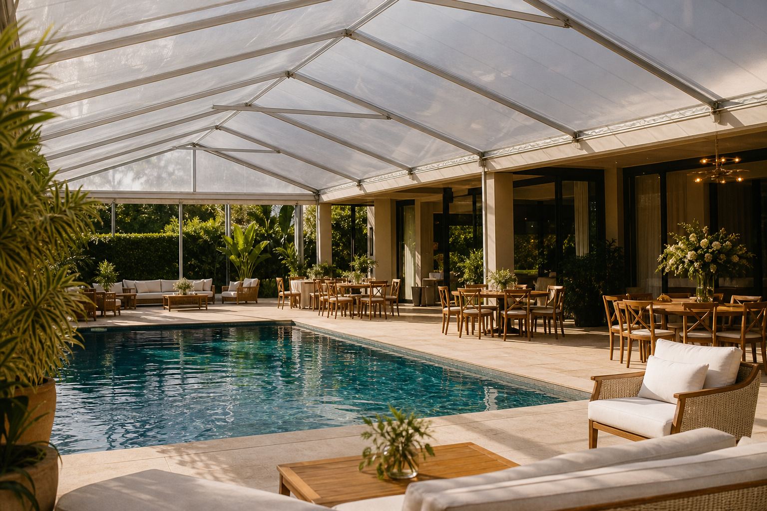 Coberturas modulares sobre piscinas: Como ampliar o espaço útil da sua festa