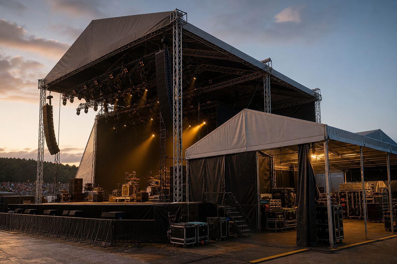 Estruturas de cobertura para palcos, backstages e camarins de shows